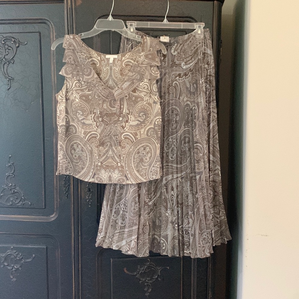 Escada blouse and pleated skirt.